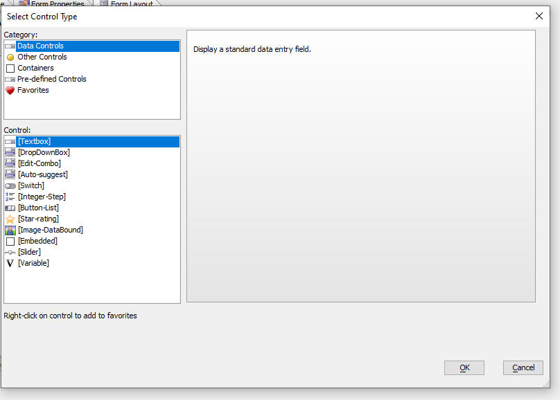 Select Control Type dialog